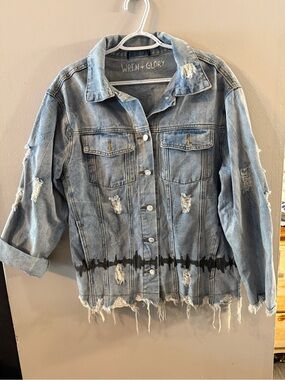Wren + Glory Distressed Denim Jacket  Sz M Casual Ags